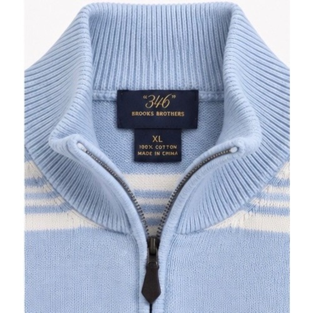 Brooks Brothers 346 Mens XL Supima Cotton Striped Quarter Zip Sweater Light Blue